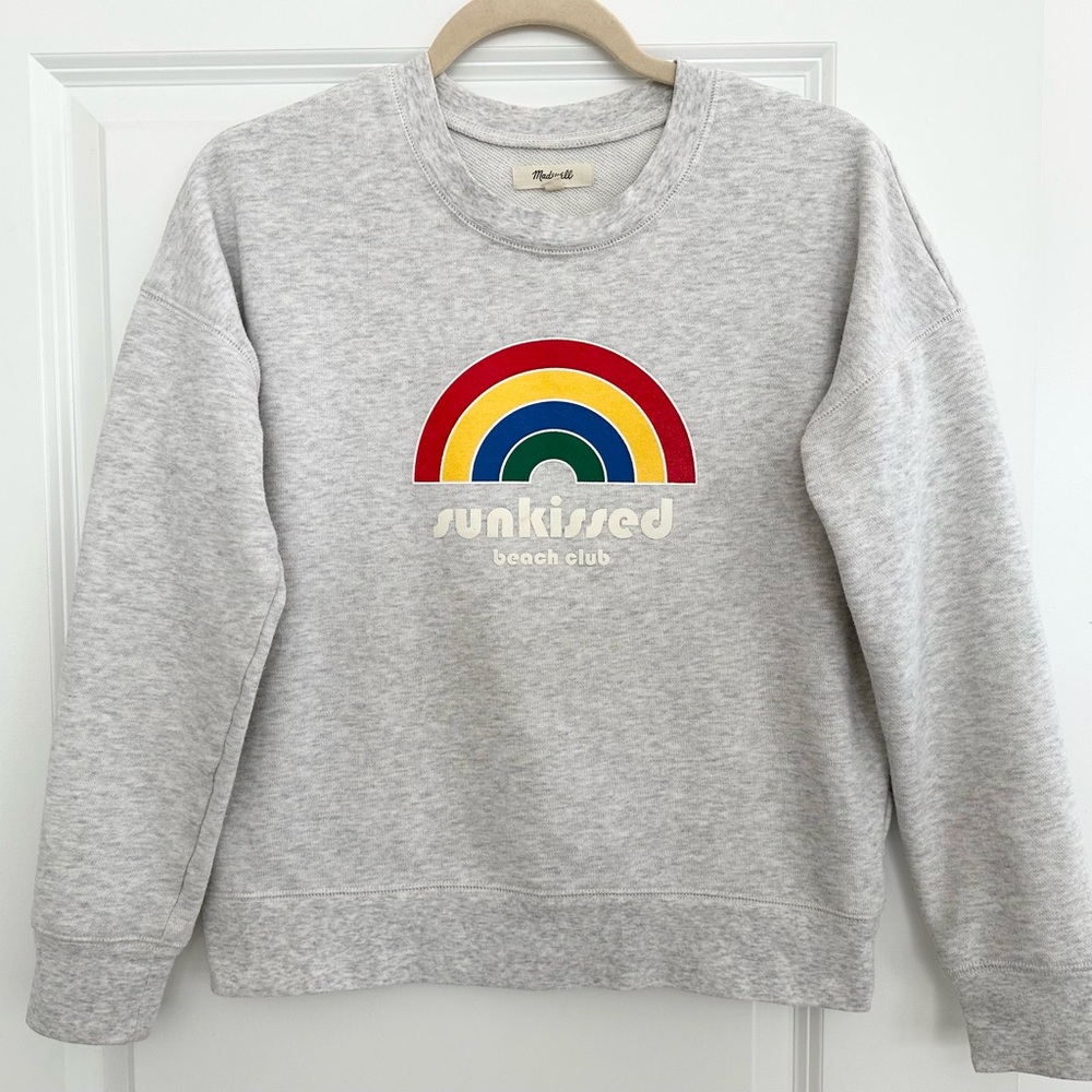 Madewell Sunkissed Beach Club Rainbow Lightweight Spring Sweatshirt - Light Grey